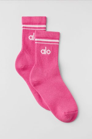 Unisex Half-Crew Throwback Sock - Paradise Pink/White