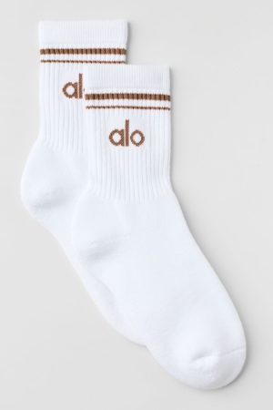 Unisex Half-Crew Throwback Sock - White/Sun Kissed Brown