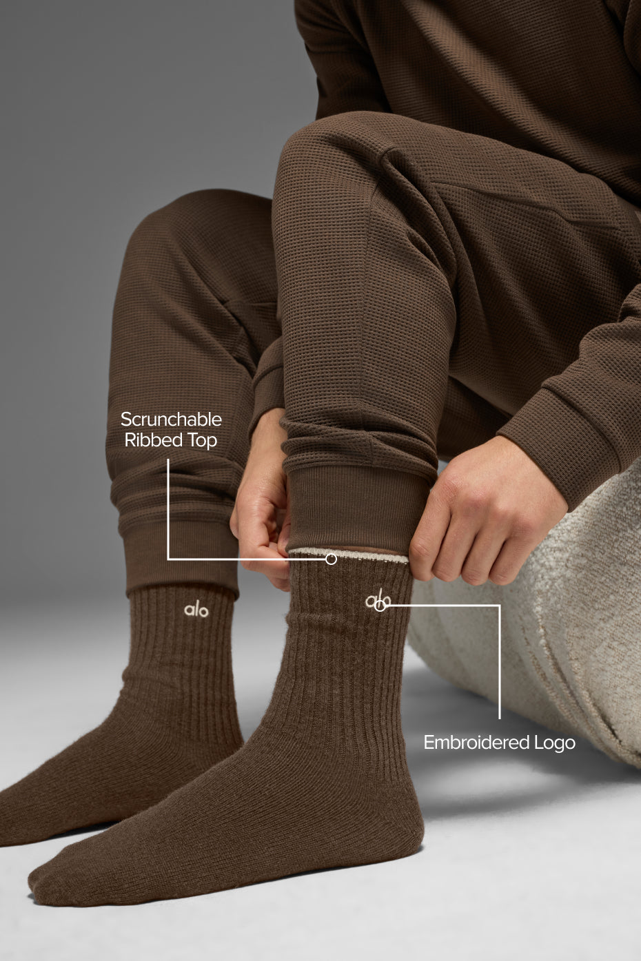 Unisex Wool Cashmere Light Frosted Sock - Espresso Heather/Ivory - Image 2