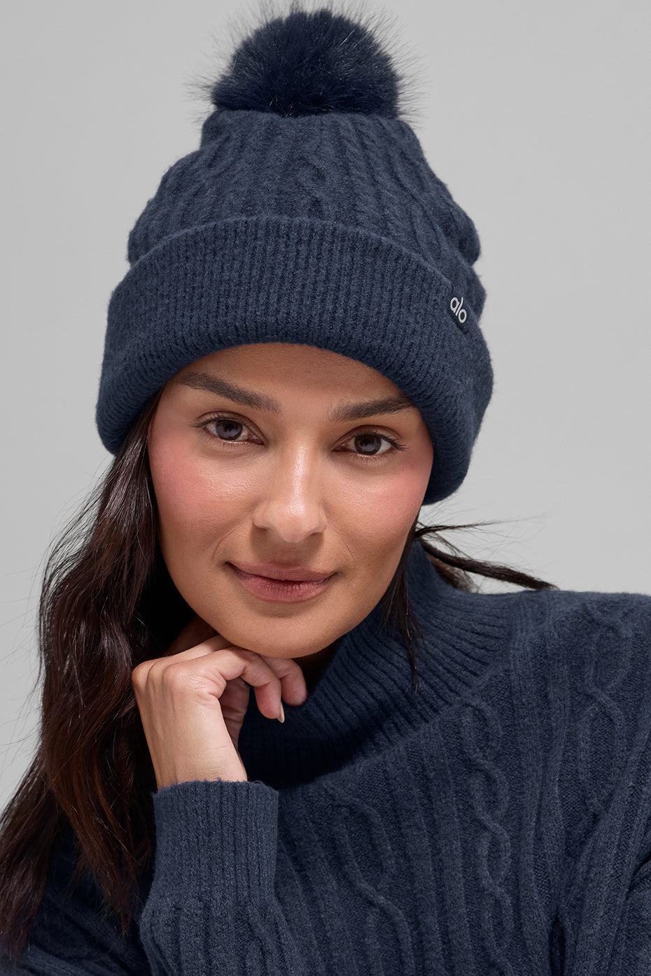 Cable Knit Winter Bliss Beanie - Navy