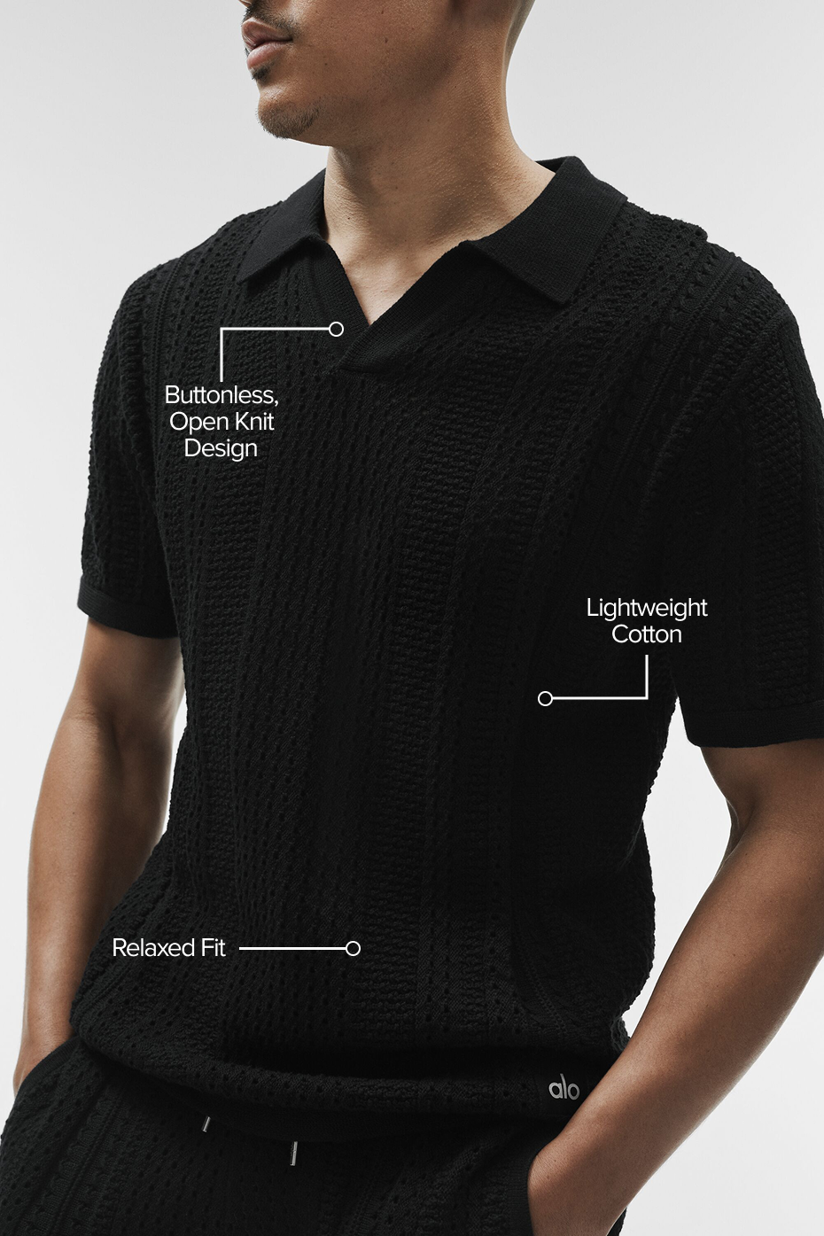 Coastline Knit Short Sleeve Polo - Black - Image 2