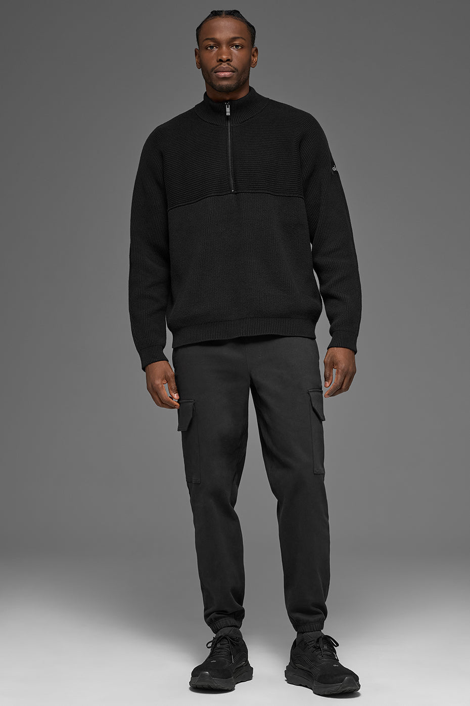 Domain Shift Rib Knit 1/4 Zip Sweater - Black - Image 5