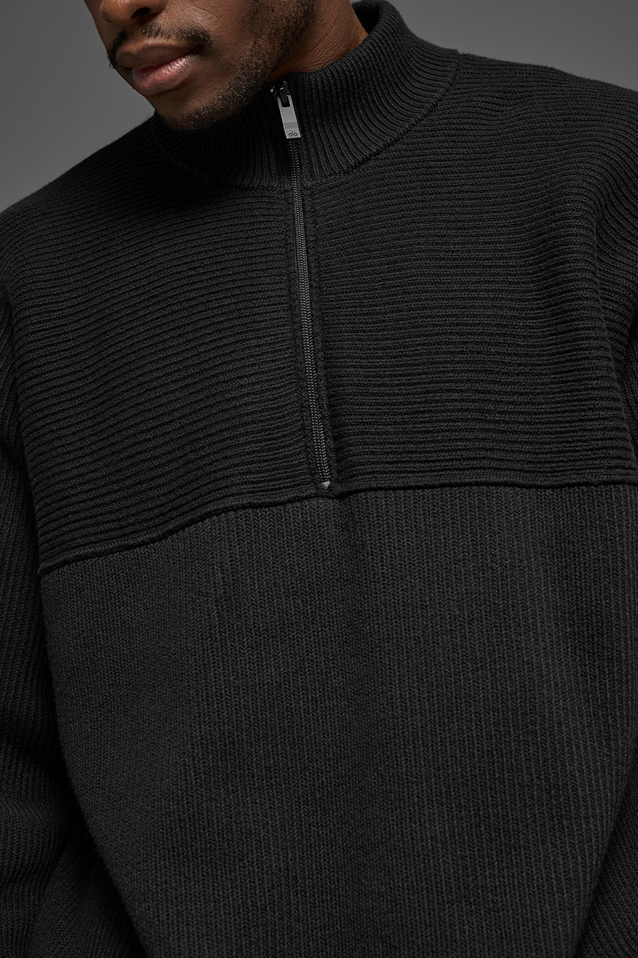 Domain Shift Rib Knit 1/4 Zip Sweater - Black - Image 3