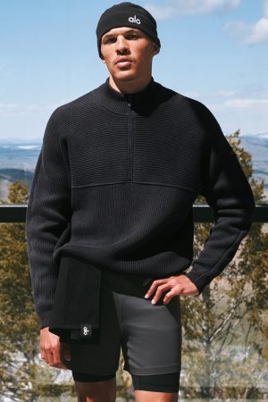 Domain Shift Rib Knit 1/4 Zip Sweater - Anthracite