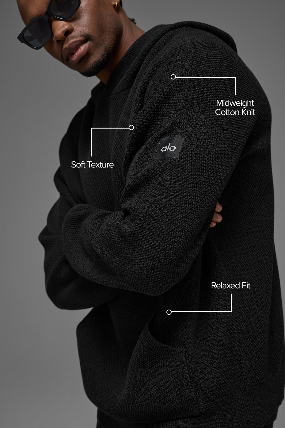 Sports Club Sweater Knit Hoodie - Black - Image 2