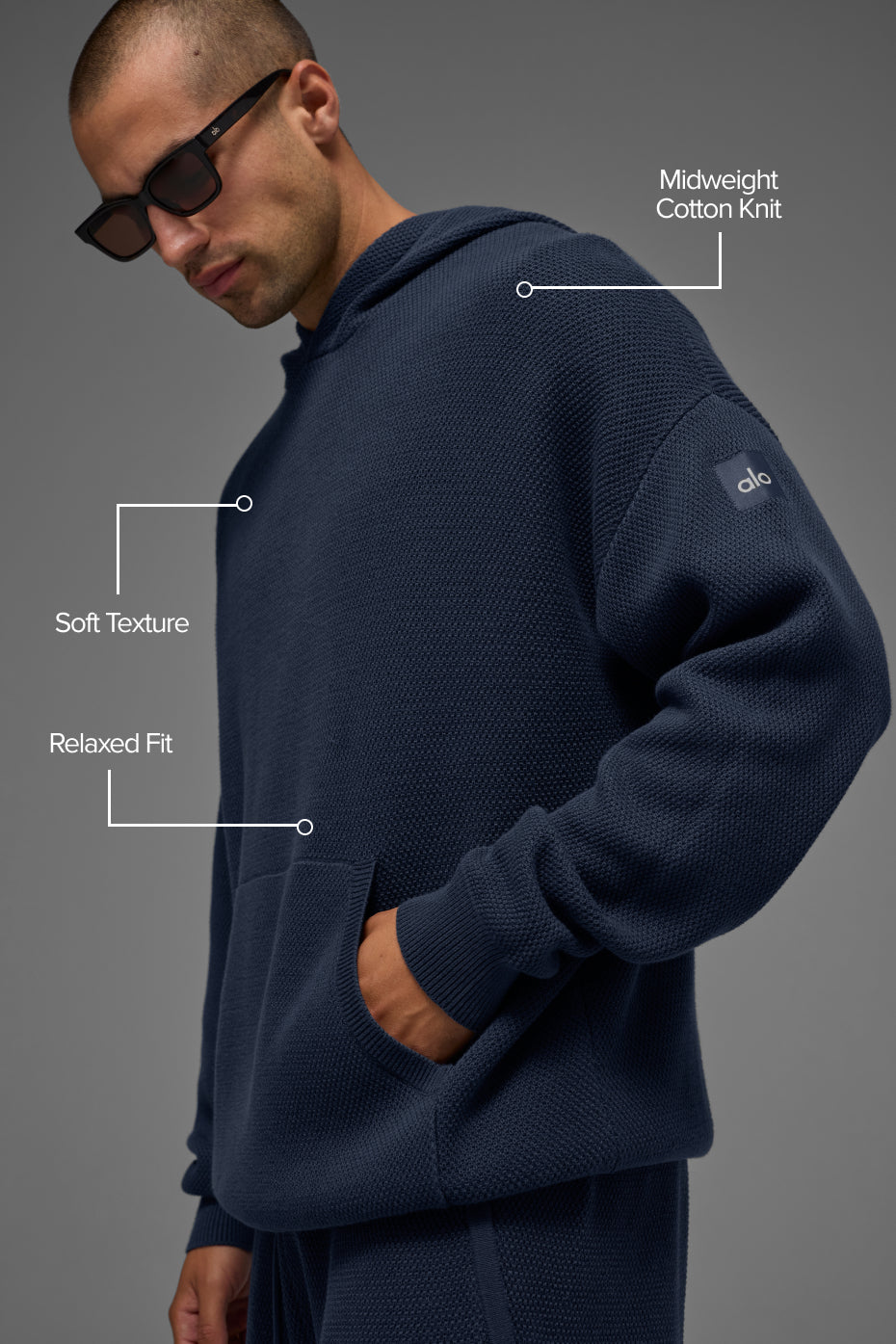 Sports Club Sweater Knit Hoodie - Navy - Image 2