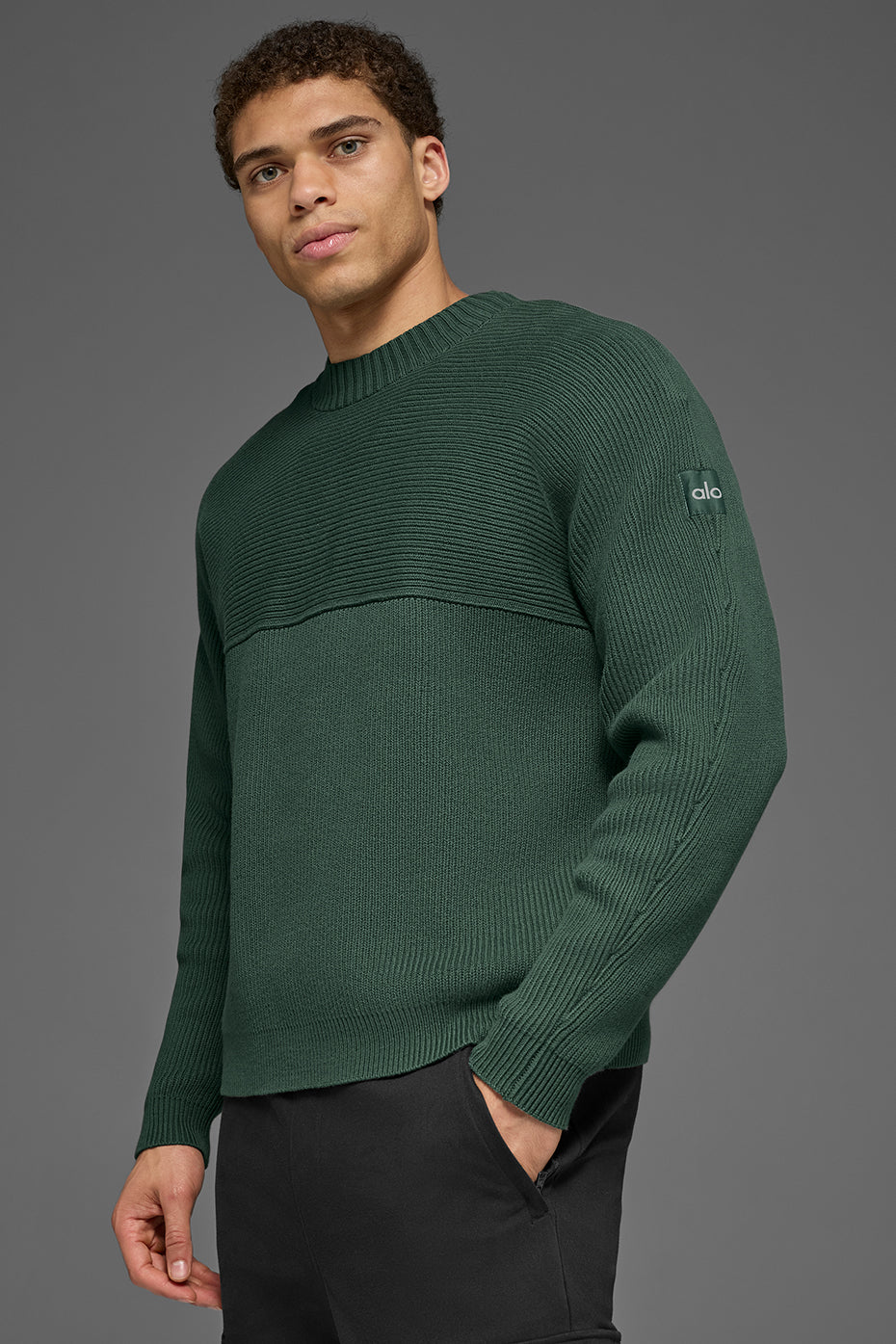 Domain Shift Rib Knit Sweater Crew - Clover Green - Image 2