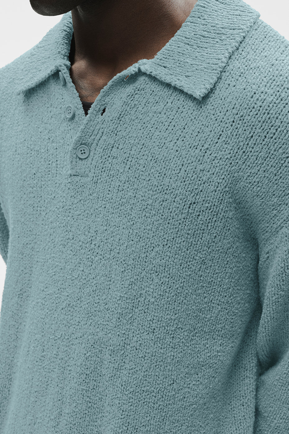 Textured Knit Long Sleeve Polo - Desert Sage - Image 2