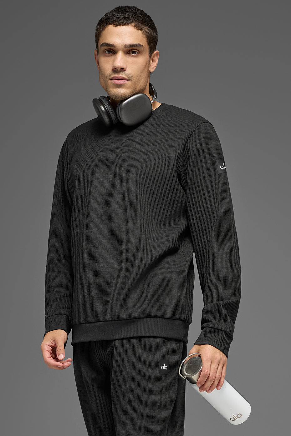Waffle Lounge Long Sleeve Crew - Black - Image 3