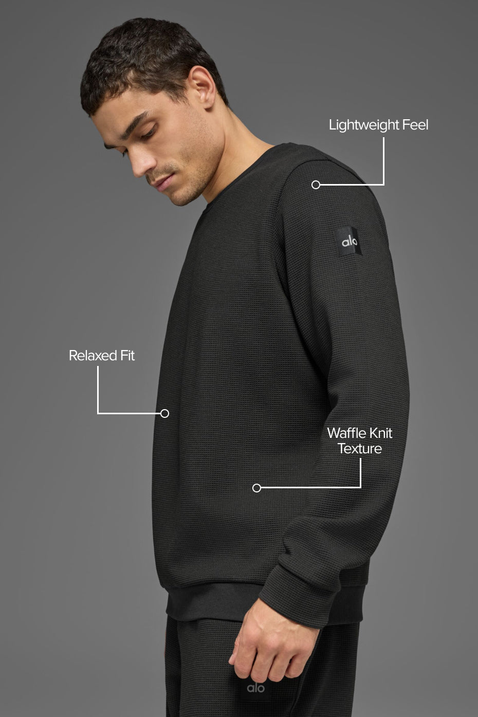 Waffle Lounge Long Sleeve Crew - Black - Image 2