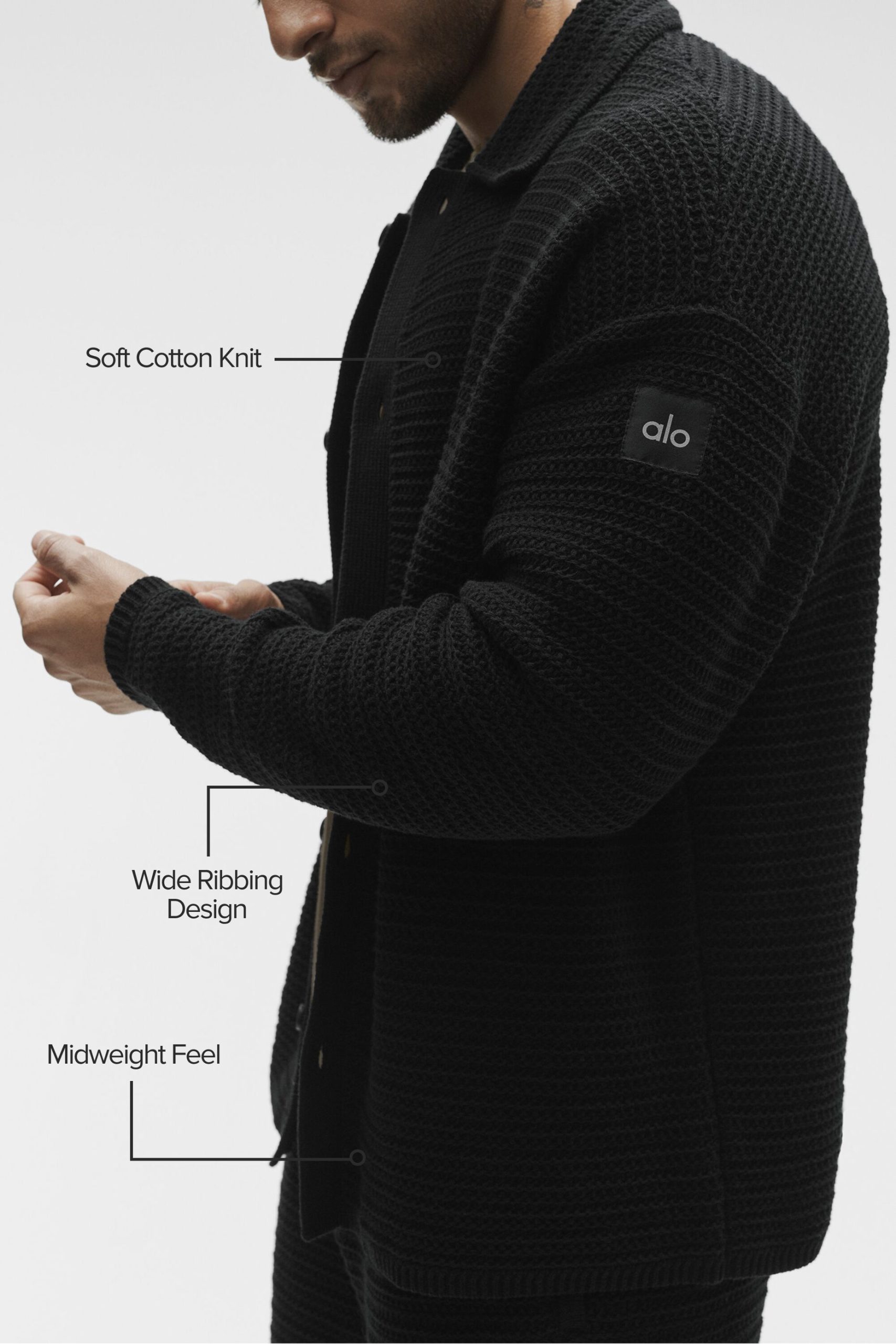 Shift Knit Button Up Long Sleeve - Black - Image 2
