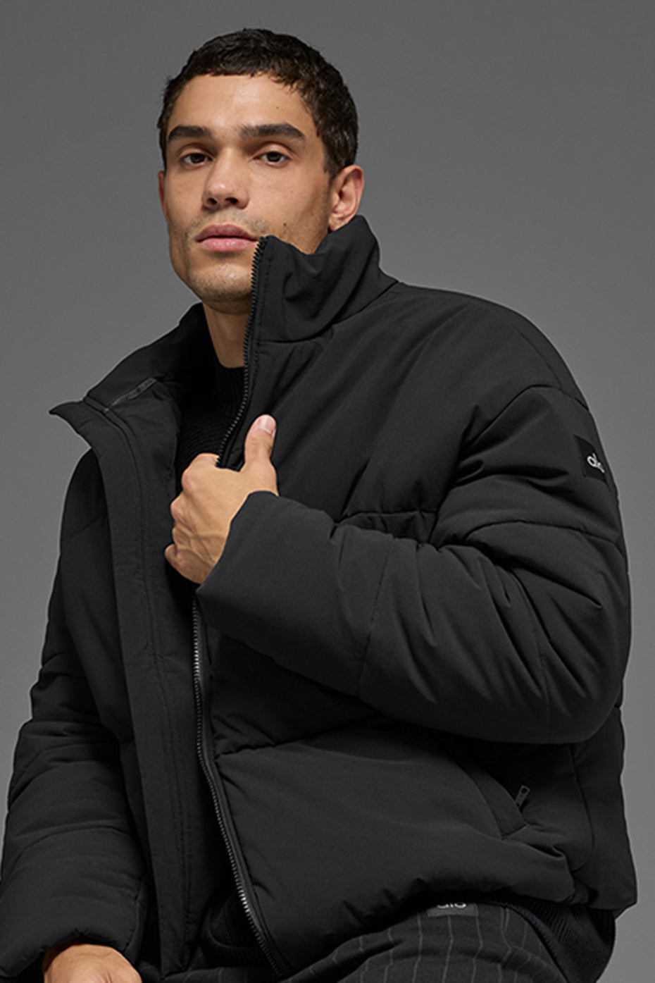 Stretch Woven Street Puffer - Black - Image 4