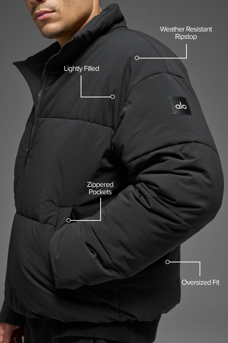 Stretch Woven Street Puffer - Black - Image 2
