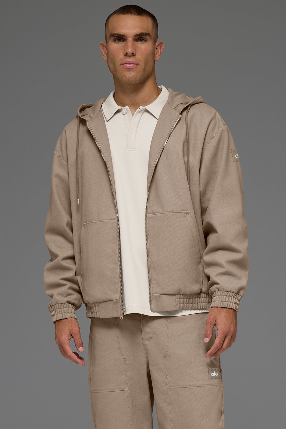 Cotton Canvas Full Zip Hoodie - Gravel - Image 3