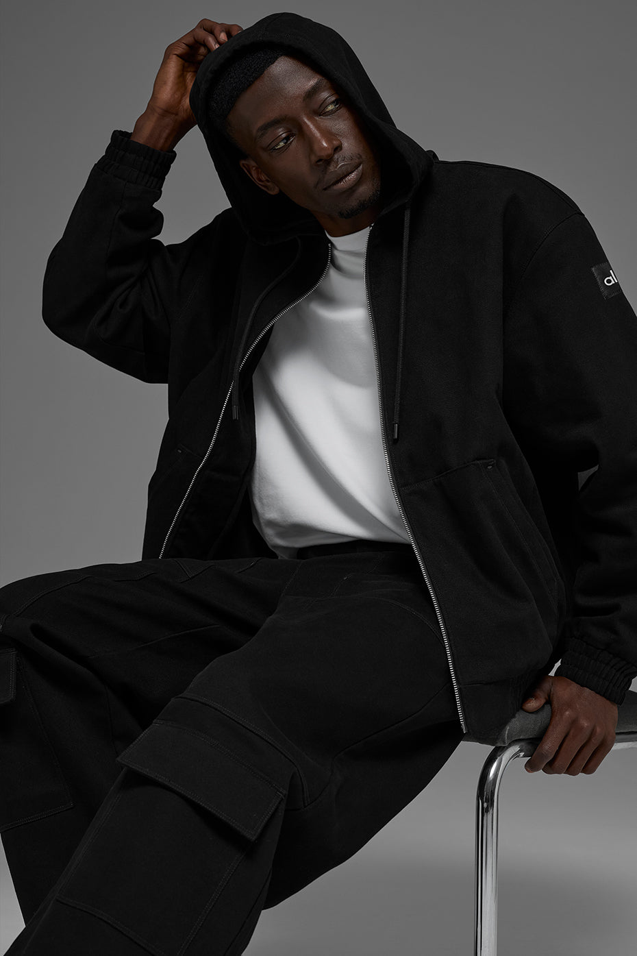 Cotton Canvas Full Zip Hoodie - Black - Image 4