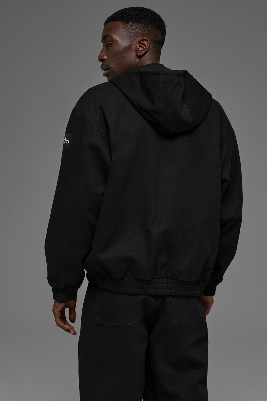 Cotton Canvas Full Zip Hoodie - Black - Image 3