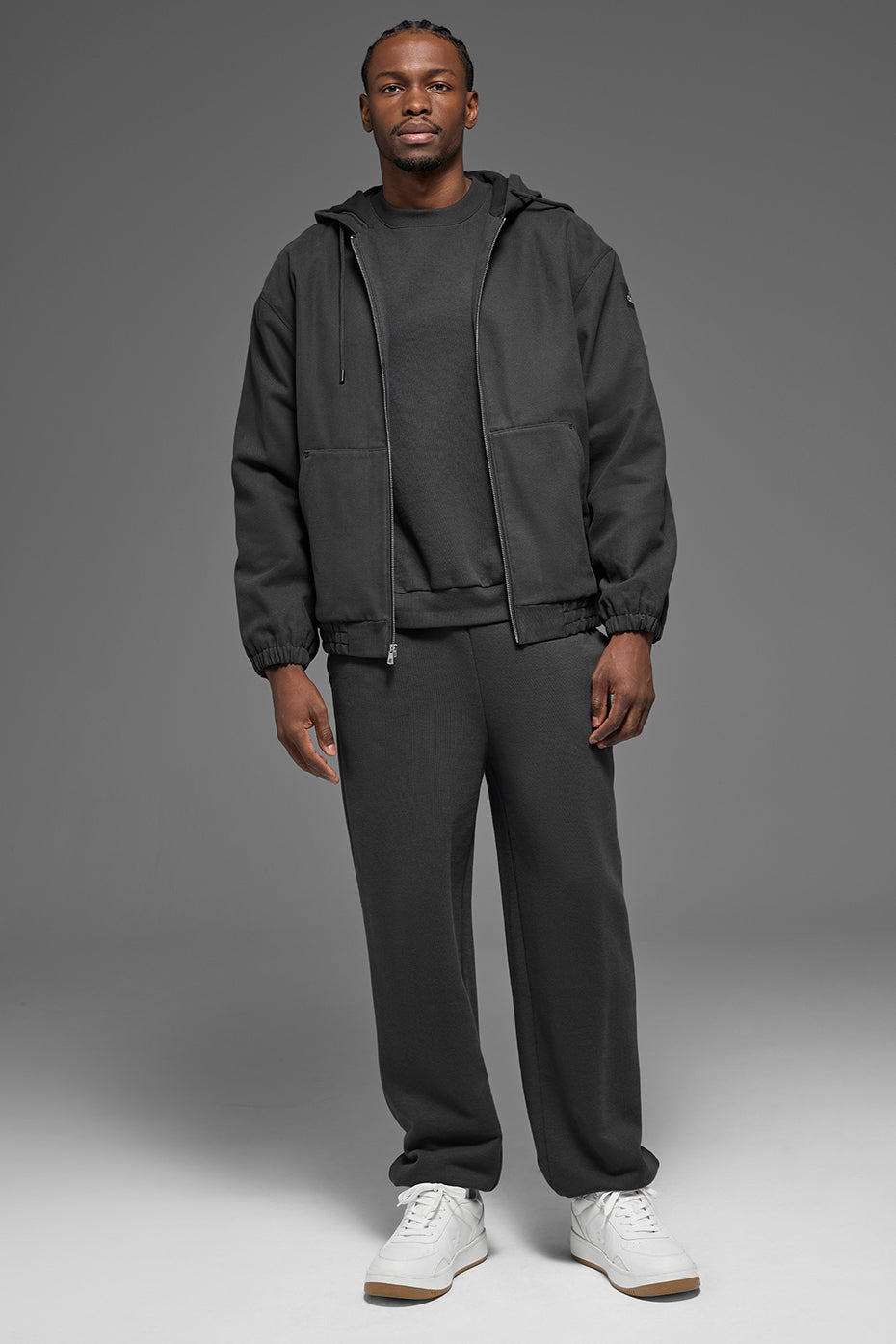 Cotton Canvas Full Zip Hoodie - Anthracite - Image 4