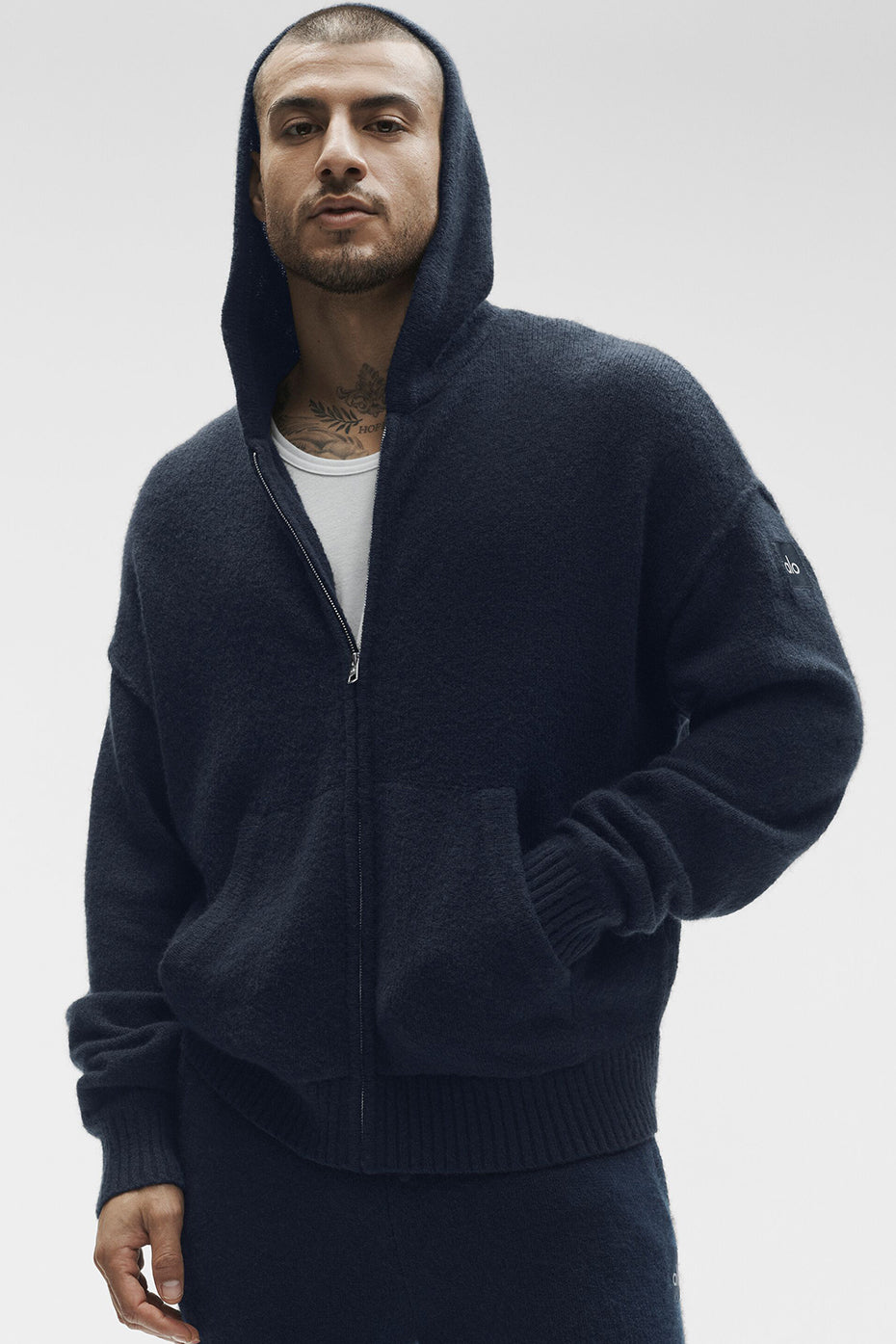 Wool Cashmere New Class Full Zip Hoodie - Navy