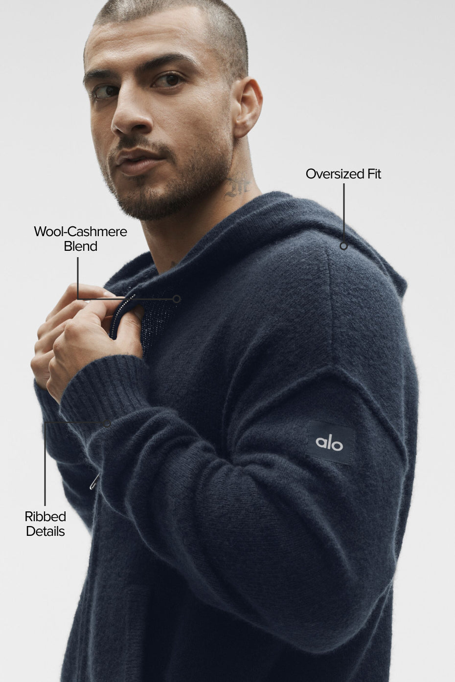 Wool Cashmere New Class Full Zip Hoodie - Navy - Image 2