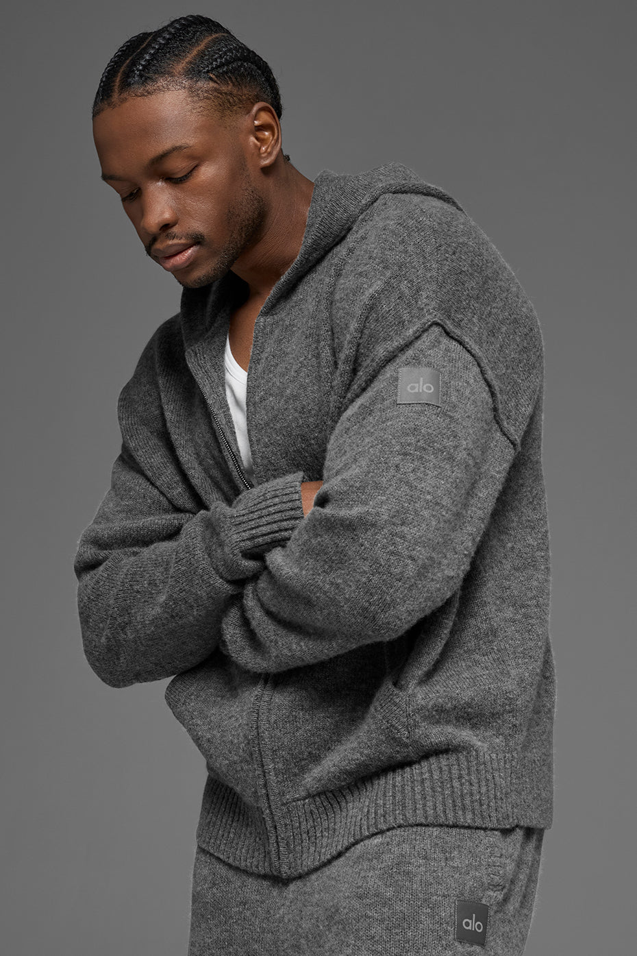 Wool?Cashmere New Class Full Zip Hoodie - Platinum Grey - Image 3