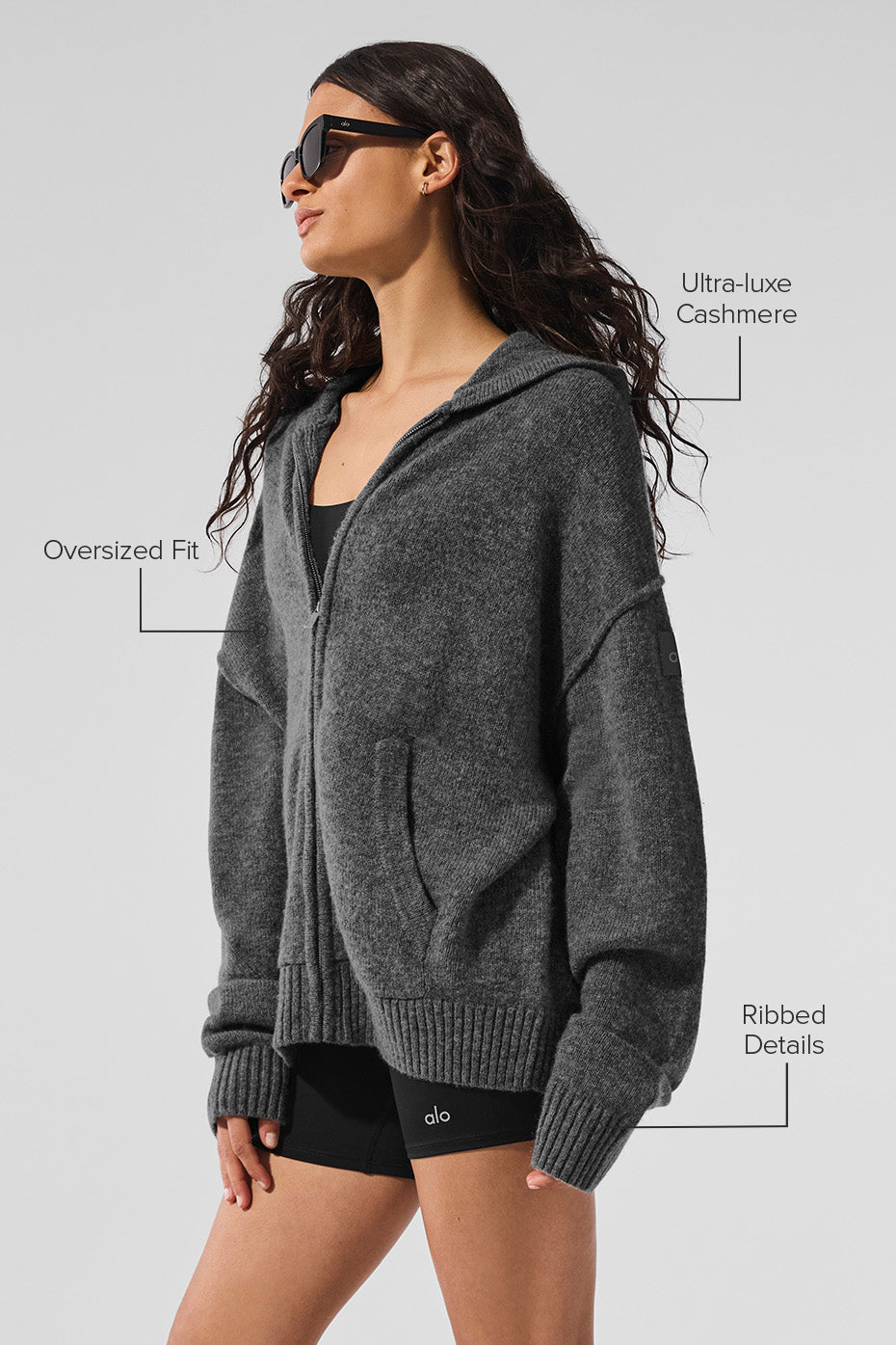Wool?Cashmere New Class Full Zip Hoodie - Platinum Grey - Image 2