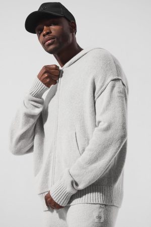 Wool Cashmere New Class Full Zip Hoodie - Pearl Grey Heather
