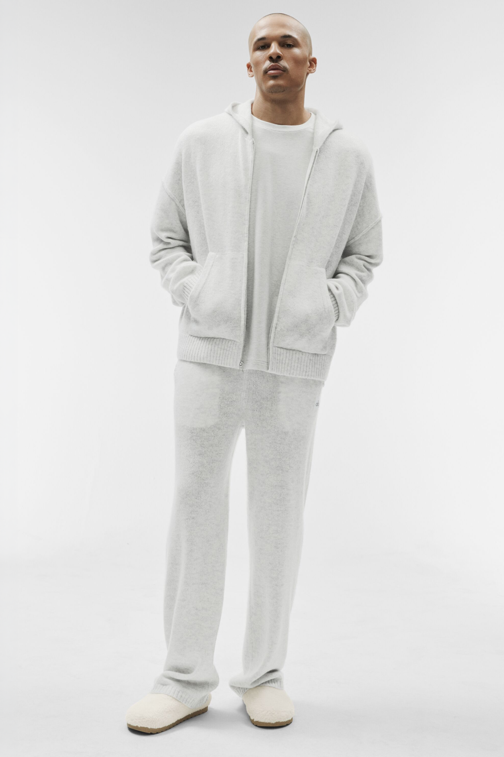 Wool Cashmere New Class Full Zip Hoodie - White Heather - Image 5