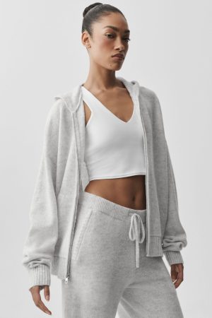 Wool Cashmere New Class Full Zip Hoodie - White Heather