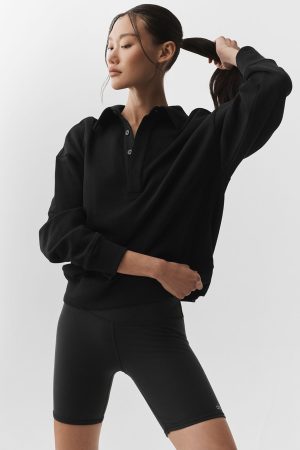 Take It Easy Long Sleeve Henley Pullover - Black