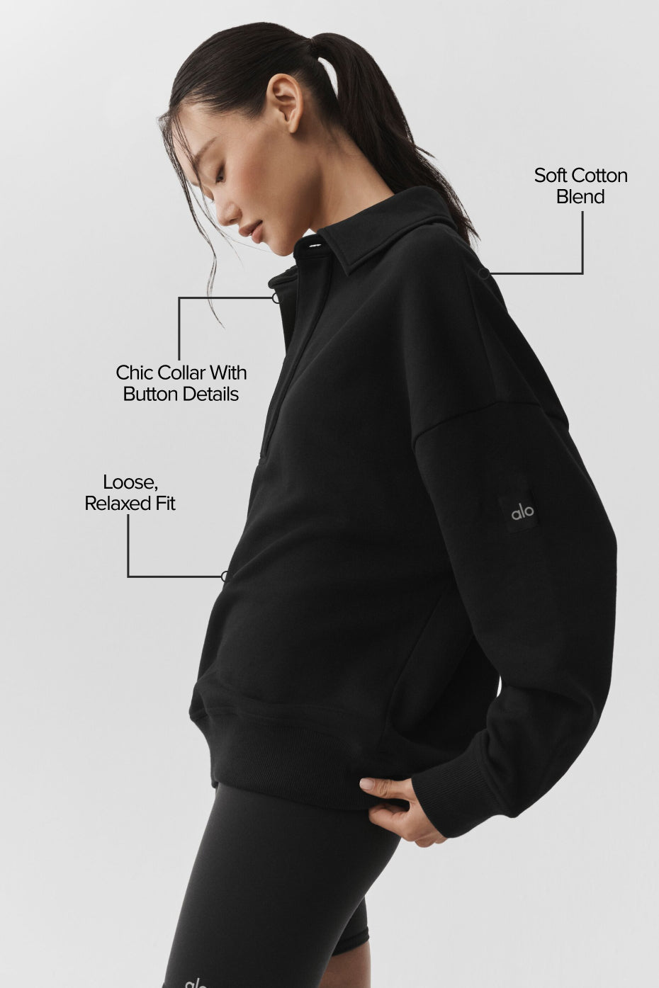Take It Easy Long Sleeve Henley Pullover - Black - Image 2