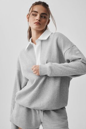 Take It Easy Long Sleeve Henley Pullover - Athletic Heather Grey/White
