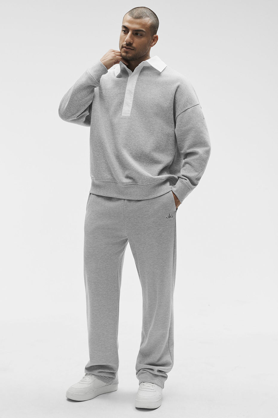 Take It Easy Long Sleeve Henley Pullover - Athletic Heather Grey/White - Image 6