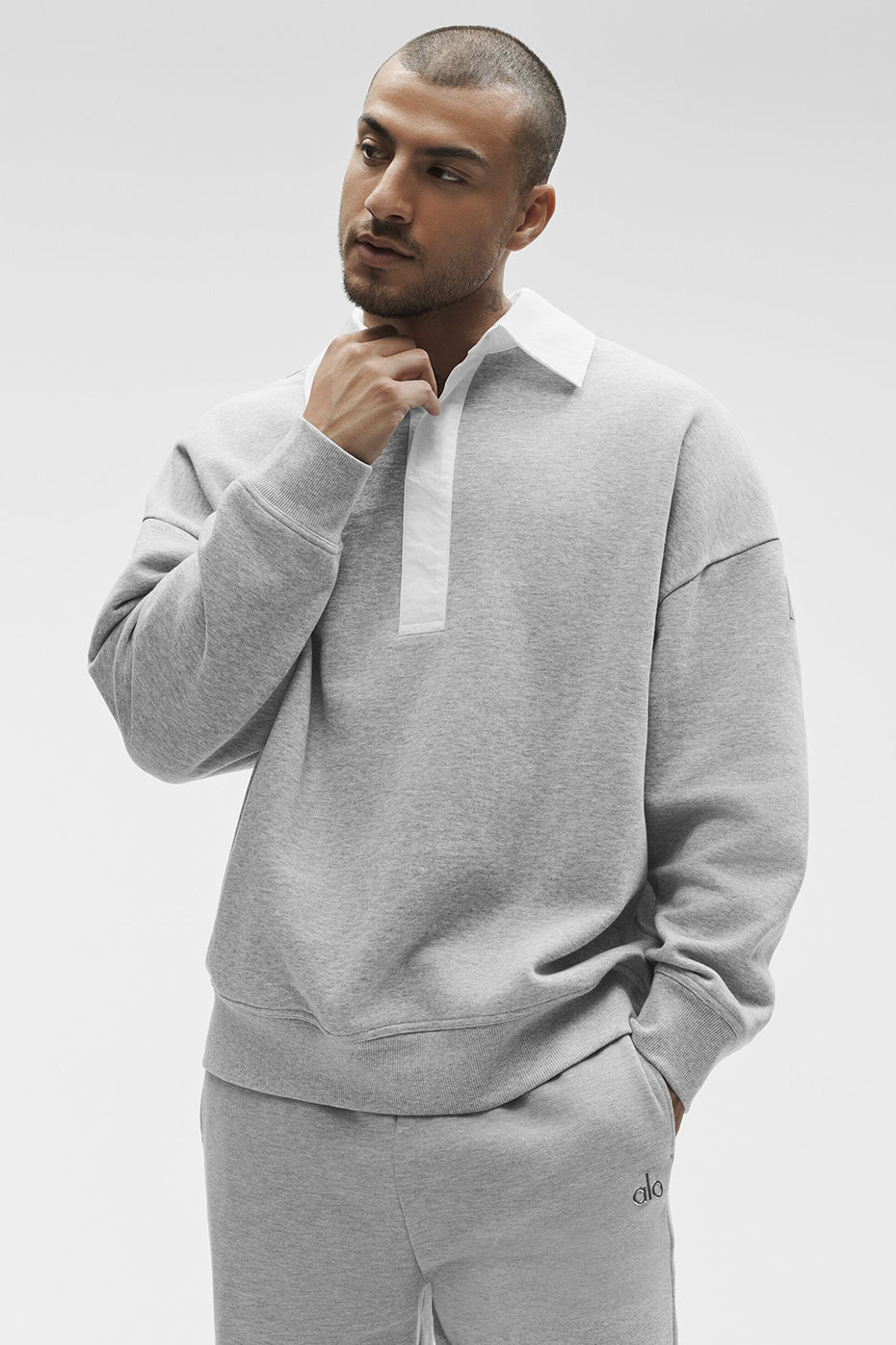 Take It Easy Long Sleeve Henley Pullover - Athletic Heather Grey/White - Image 5