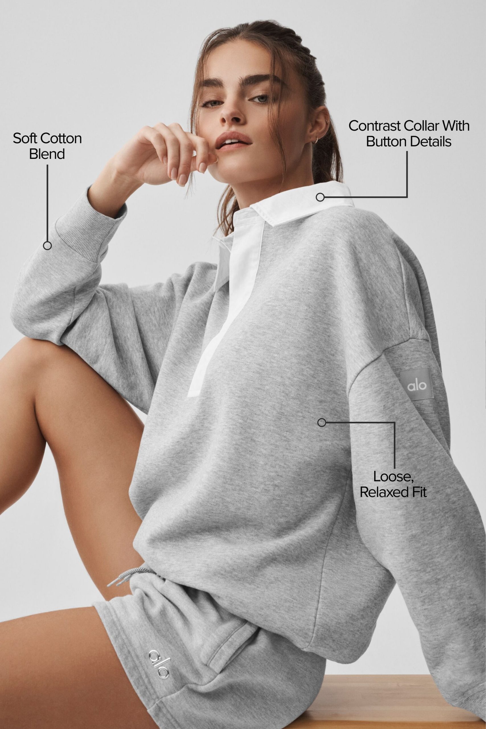 Take It Easy Long Sleeve Henley Pullover - Athletic Heather Grey/White - Image 2