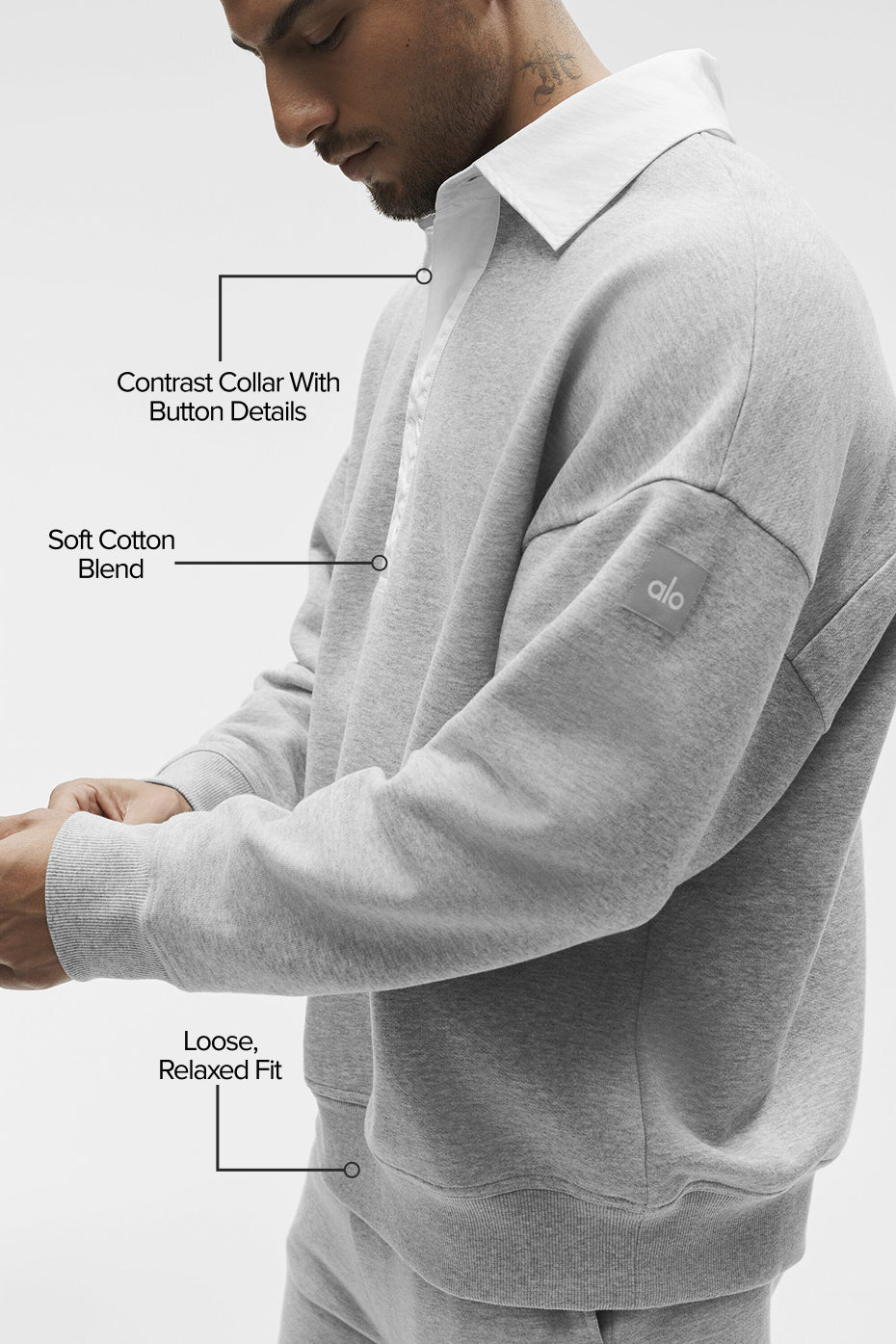 Take It Easy Long Sleeve Henley Pullover - Athletic Heather Grey/White - Image 2