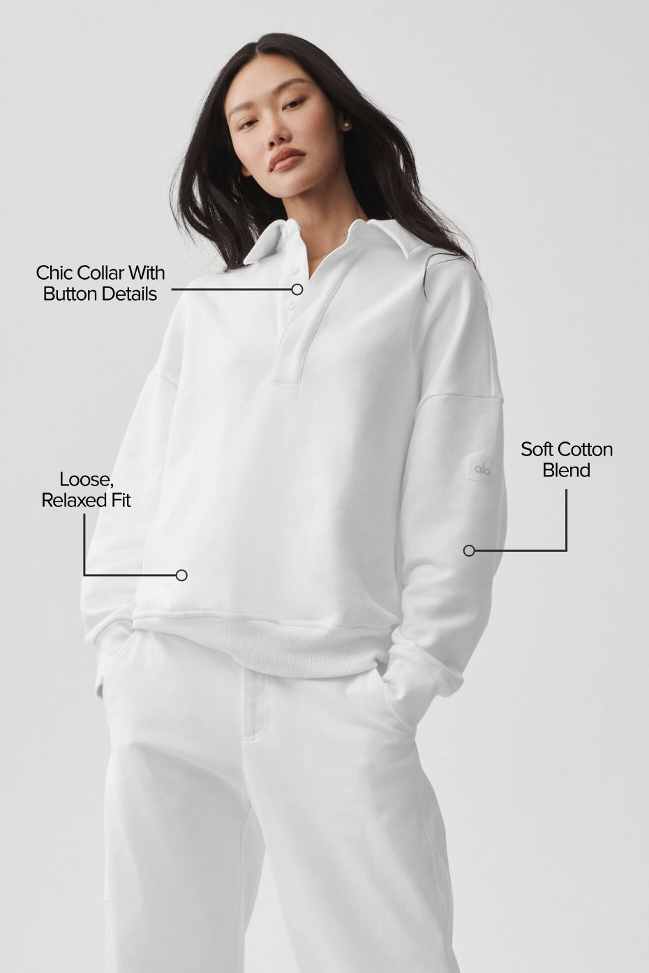 Take It Easy Long Sleeve Henley Pullover - White - Image 2