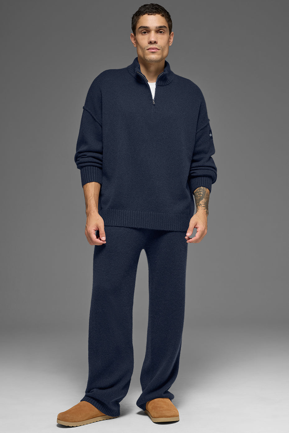 Wool Cashmere New Class 1/4 Zip Pullover - Navy - Image 5