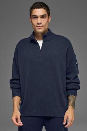 Wool Cashmere New Class 1/4 Zip Pullover - Navy