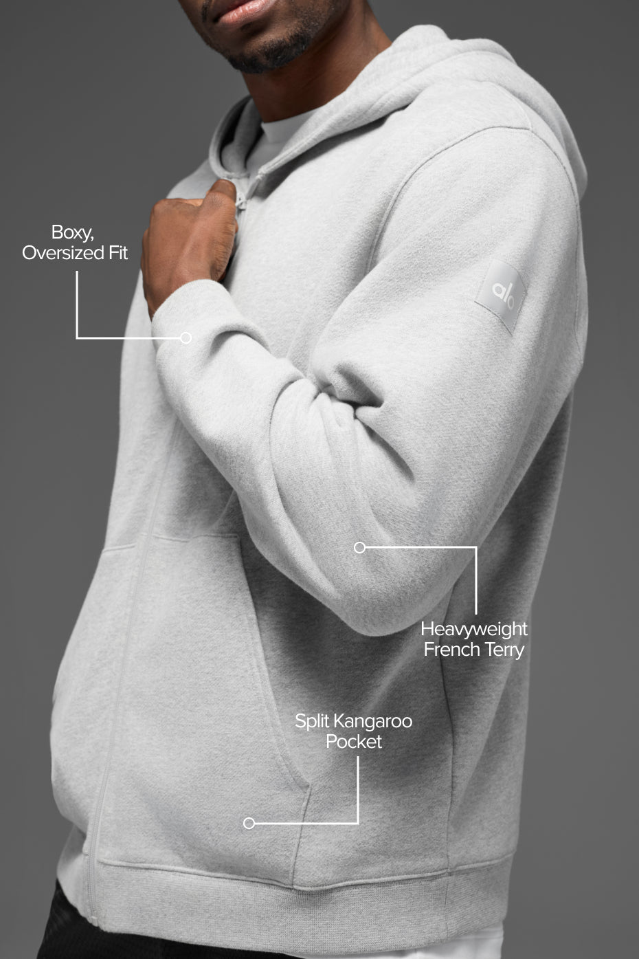 Renown Heavy Weight Full Zip Hoodie - Athletic Heather Grey - Image 2