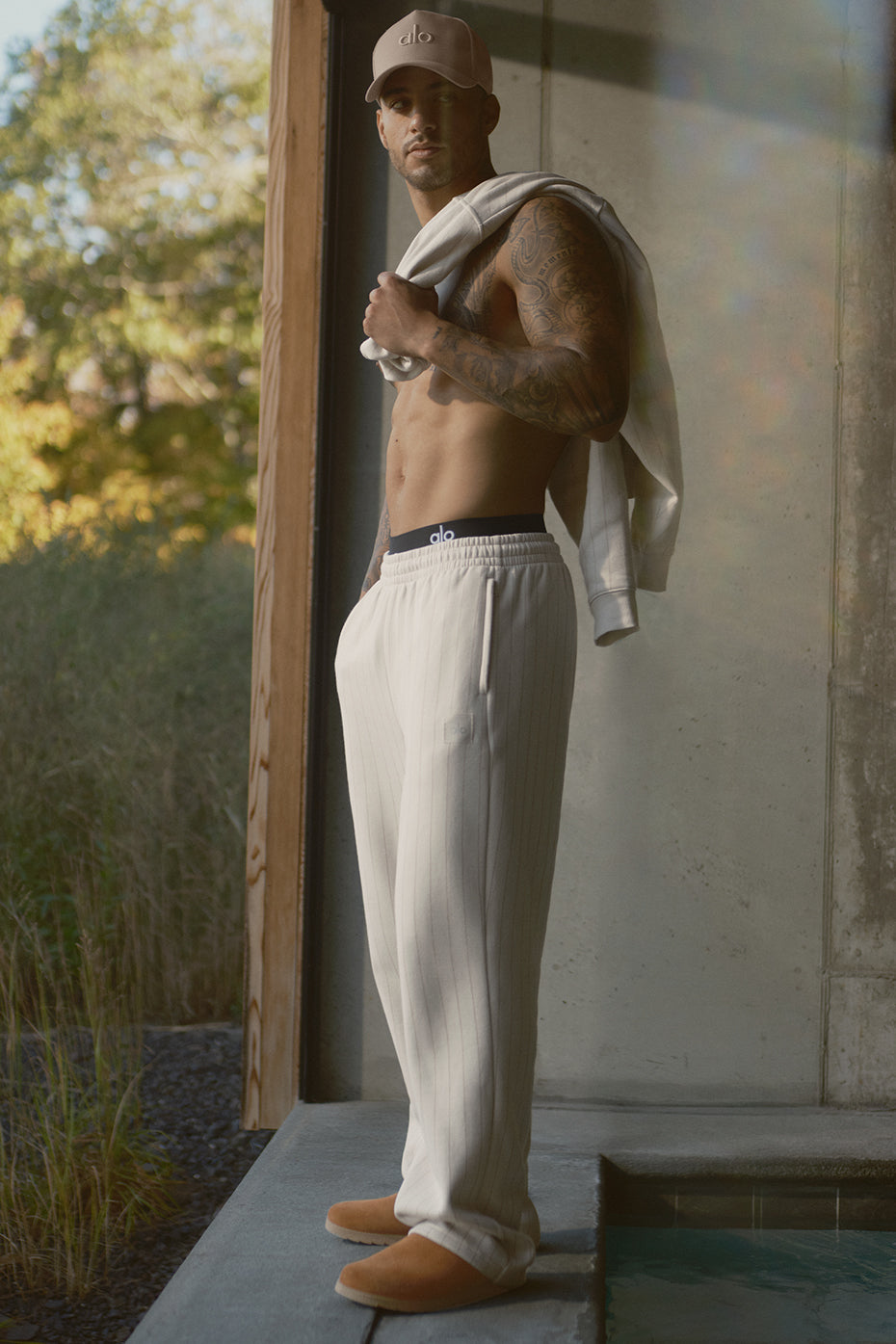 Pinstripe Straight Leg Sweatpant - Bone Pinstripe