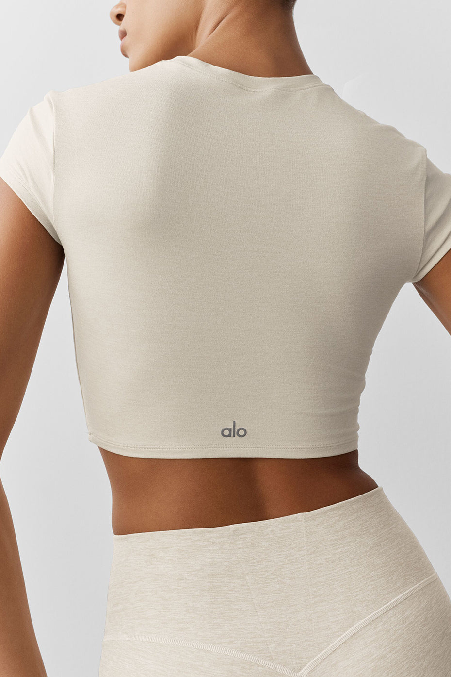 Alosoft Crop Finesse Short Sleeve - Oatmeal Heather - Image 2