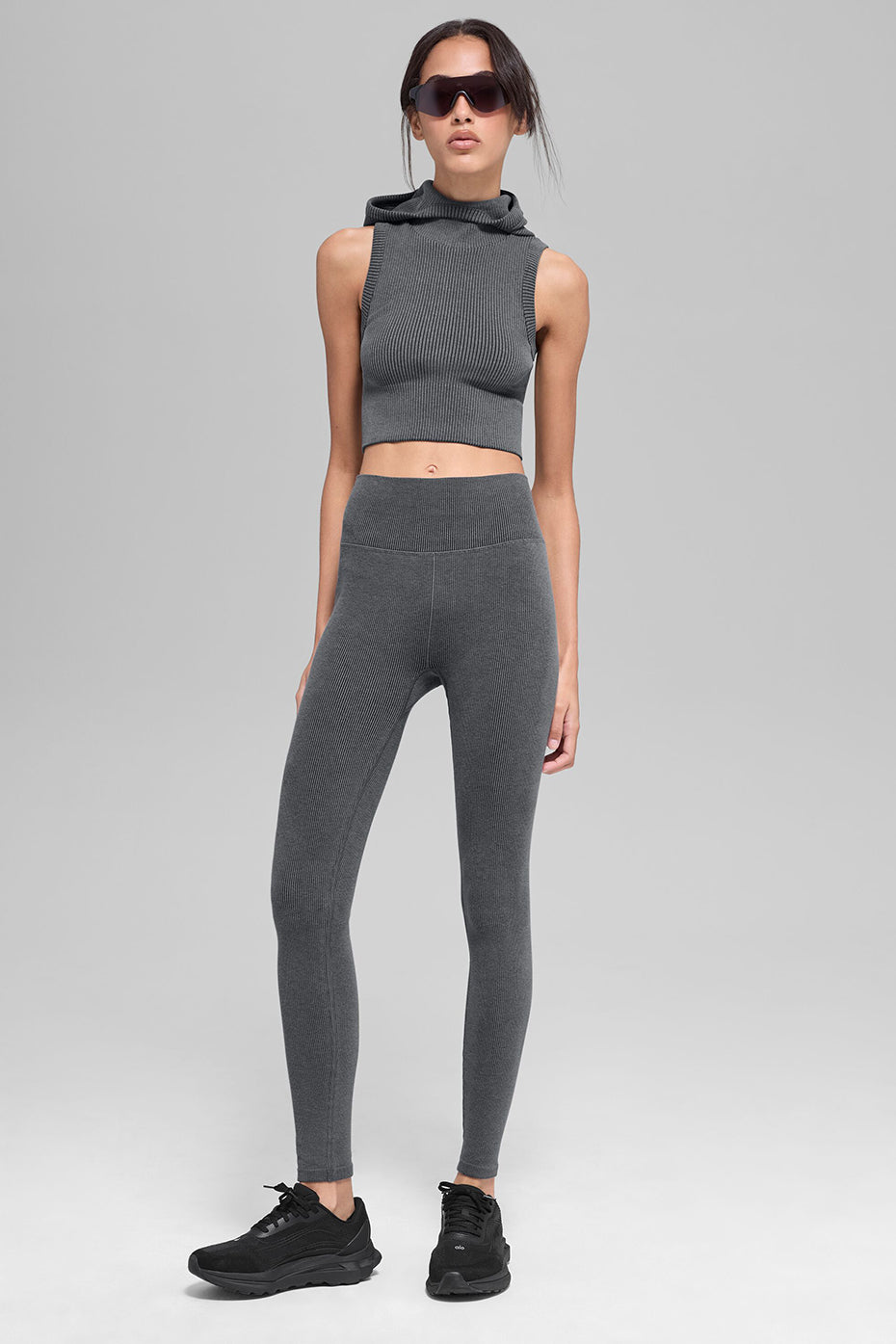 Seamless Two Tone Rib Hooded Vest - Dark Misty Grey Heather - Image 5