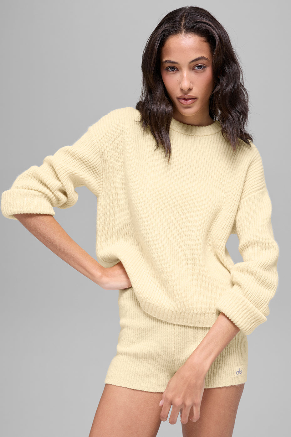 Wool Cashmere Ribbed Noble Crewneck Sweater - Candlelight Yellow - Image 3