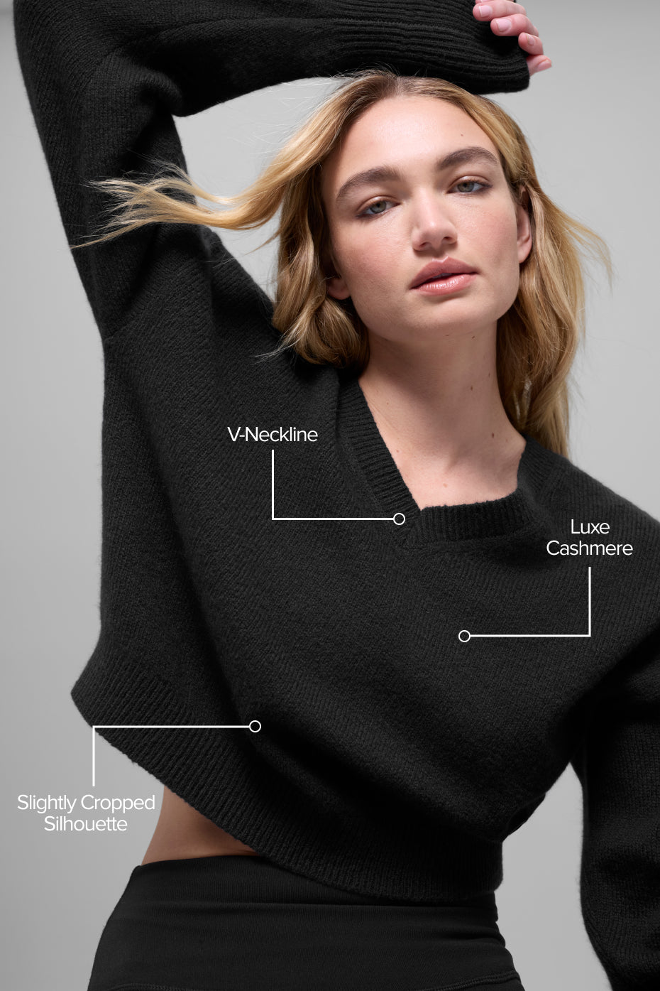 Wool Cashmere Cropped New Class V-Neck Sweater - Black - Image 2