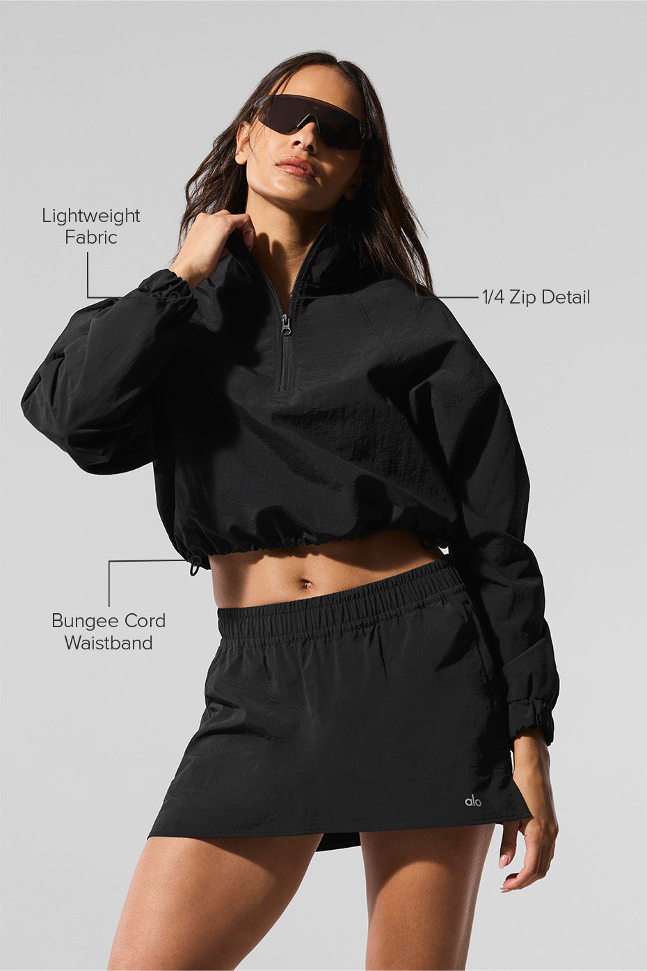 Cropped 1/4 Zip Alumni Pullover - Black - Image 2