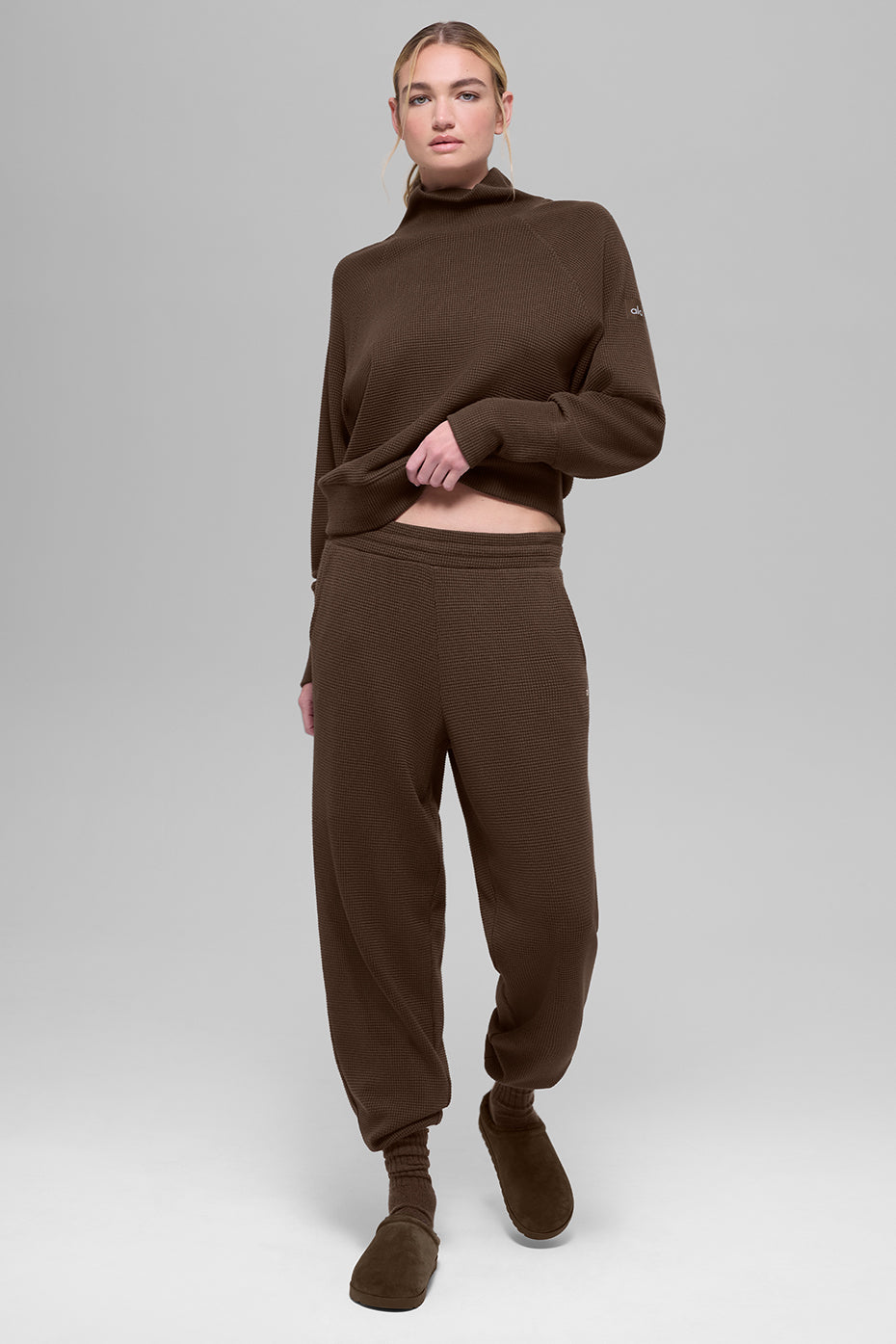Waffle Weekend Escape Mock Neck Long Sleeve - Espresso - Image 6