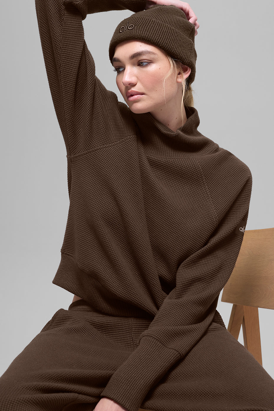 Waffle Weekend Escape Mock Neck Long Sleeve - Espresso - Image 5