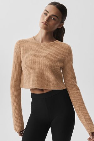 Cashmere Plush Waffle Cropped Long Sleeve - Toasted Almond