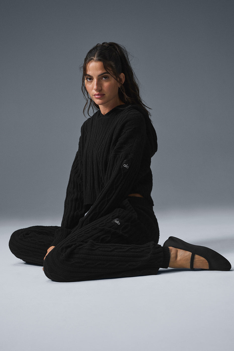 Cable Knit Winter Bliss Hoodie - Black - Image 4