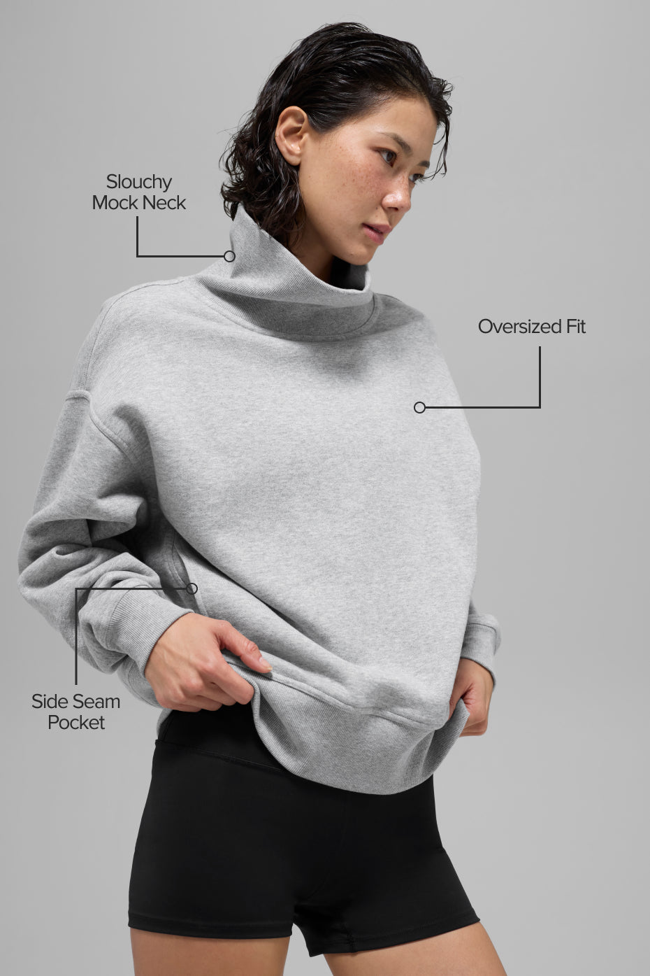 Hazy Mock Neck Pullover - Athletic Heather Grey - Image 2
